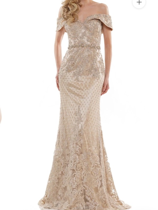 Marsoni Dresses & Skirts - Off-Shoulder Beaded Evening Gown in Champagne